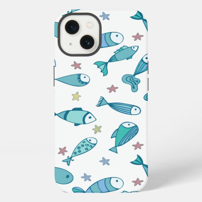 Pattern With Fish And Starfish iPhone Case (Back)