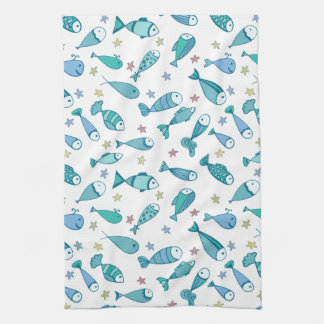 Pattern With Fish And Starfish Tea Towel