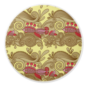 Pattern With Fish And Wave Ceramic Knob