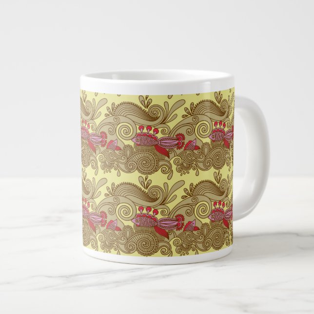 Pattern With Fish And Wave Large Coffee Mug (Front Right)