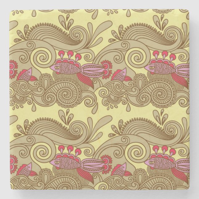 Pattern With Fish And Wave Stone Coaster (Front)
