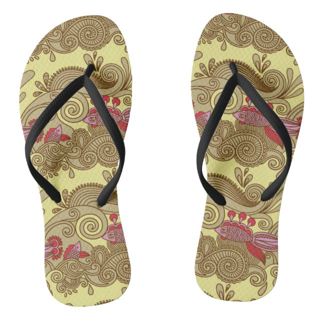 Pattern With Fish And Wave Thongs (Footbed)