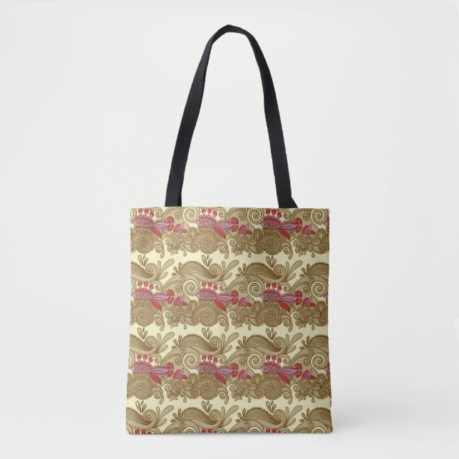 Pattern With Fish And Wave Tote Bag (Front)