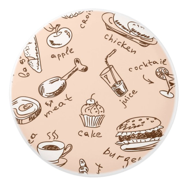 Pattern With Food Ceramic Knob (Front)