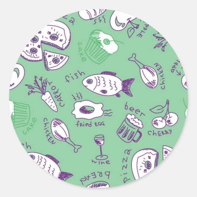 Pattern with Food Classic Round Sticker (Front)