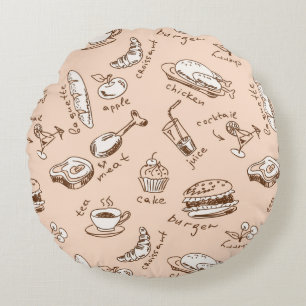 Pattern With Food Round Cushion