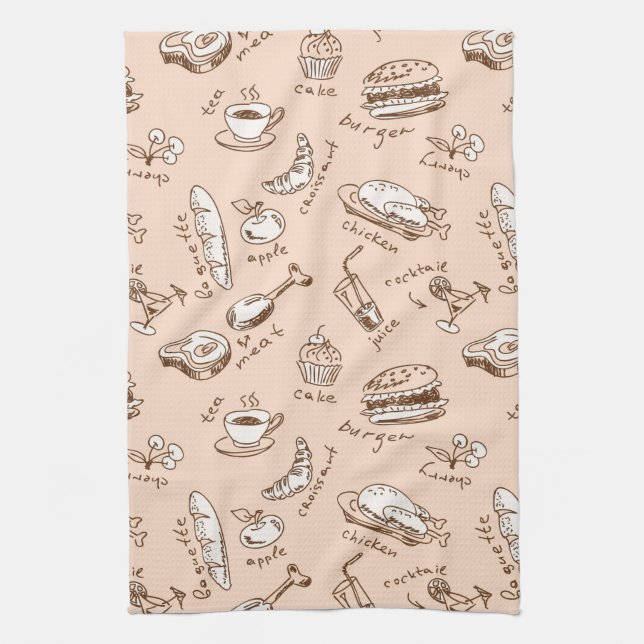 Pattern With Food Tea Towel (Vertical)
