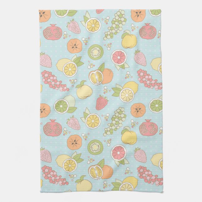 Pattern With Fruits And Berries Tea Towel (Vertical)