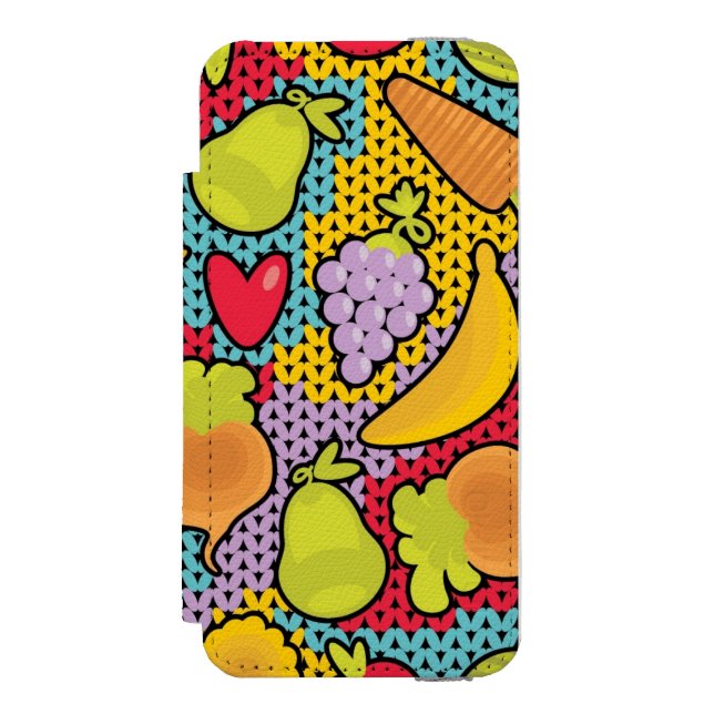 Pattern with fruits and vegetables incipio iPhone wallet case (Folio Front)