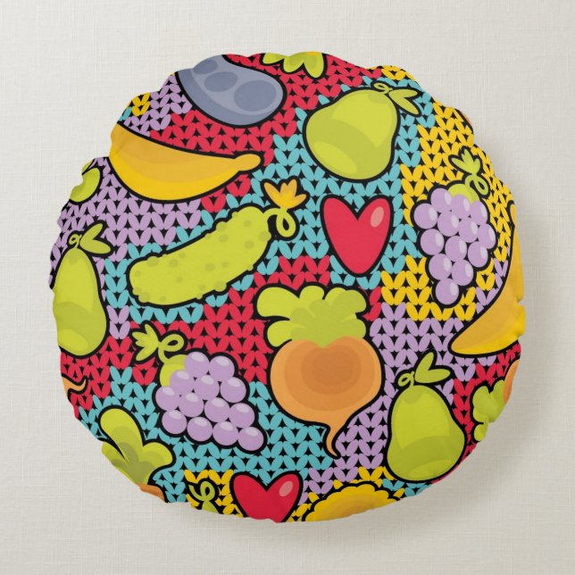 Pattern with fruits and vegetables round cushion (Front)