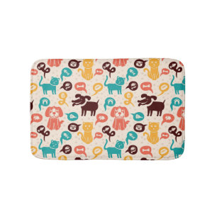 Pattern With Funny Cats And Dogs Bath Mat