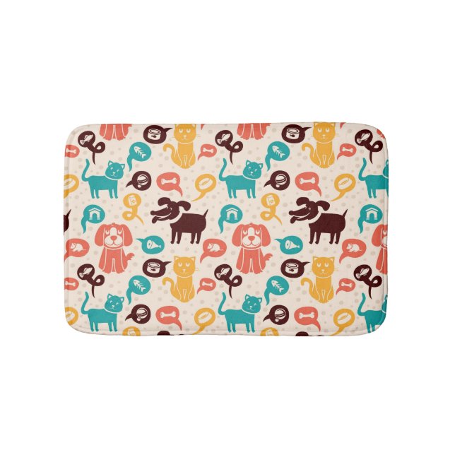 Pattern With Funny Cats And Dogs Bath Mat (Front)