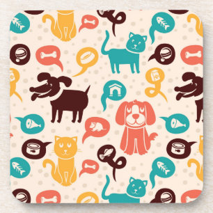 Pattern With Funny Cats And Dogs Coaster
