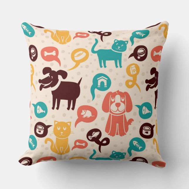 Pattern With Funny Cats And Dogs Cushion (Front)