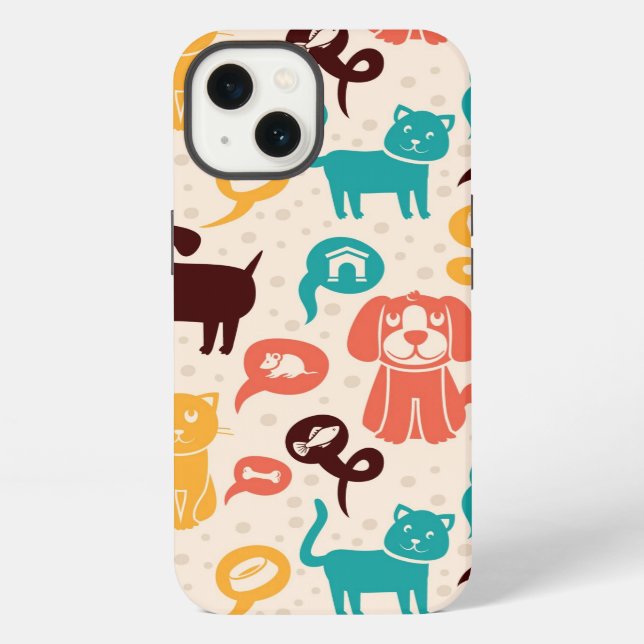 Pattern With Funny Cats And Dogs iPhone Case (Back)