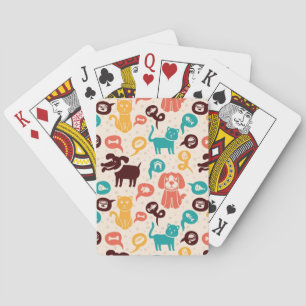 Pattern With Funny Cats And Dogs Playing Cards