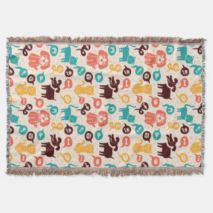 Pattern With Funny Cats And Dogs Throw Blanket