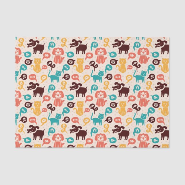 Pattern With Funny Cats And Dogs Tissue Paper (Front)