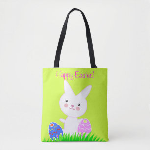 Pattern with funny decorative hares and eggs. tote bag