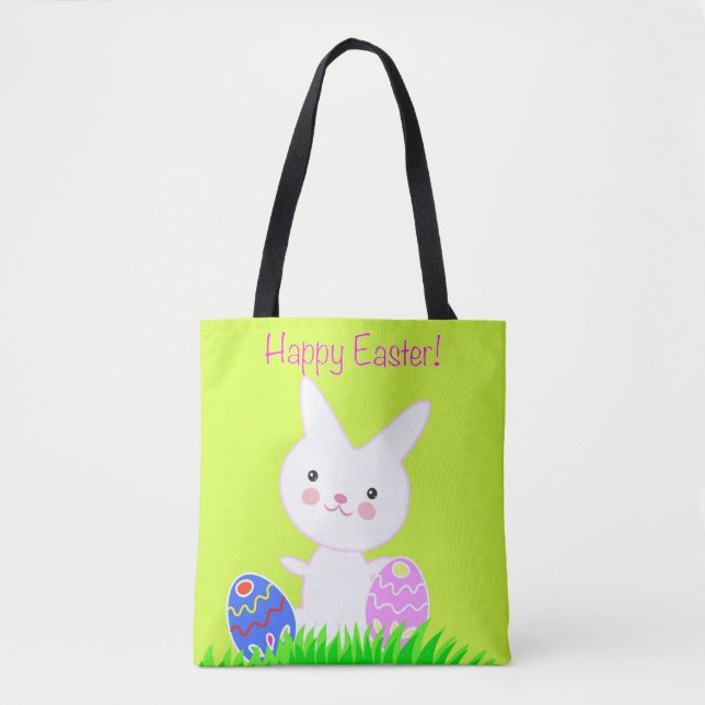 Pattern with funny decorative hares and eggs. tote bag (Front)