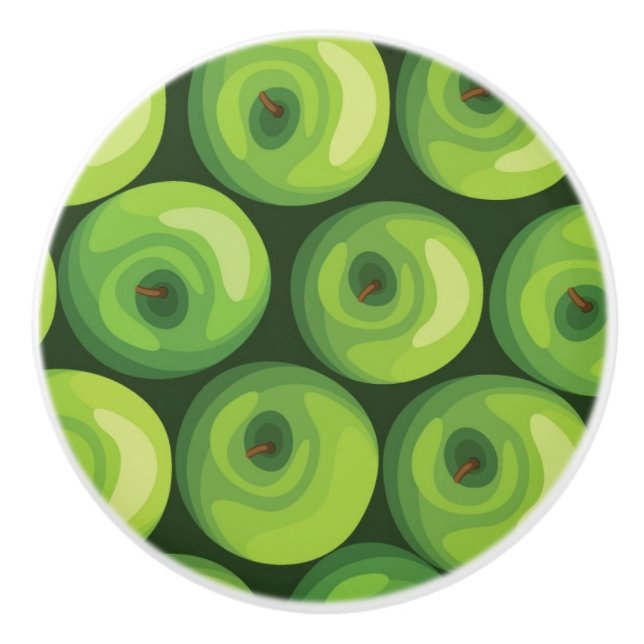 Pattern with Green Apples Ceramic Knob (Front)