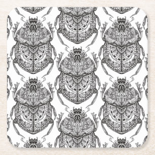 Pattern With Hand Doodle Square Paper Coaster