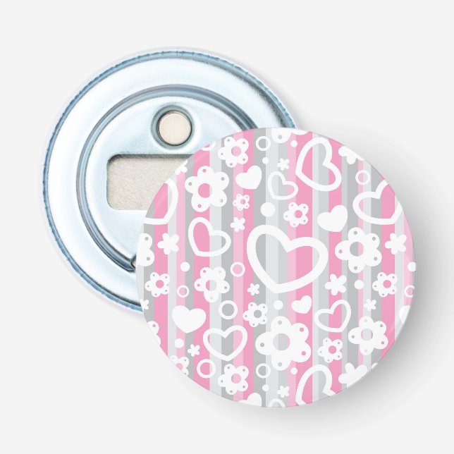 Pattern with Hearts and Flowers Bottle Opener (Front)