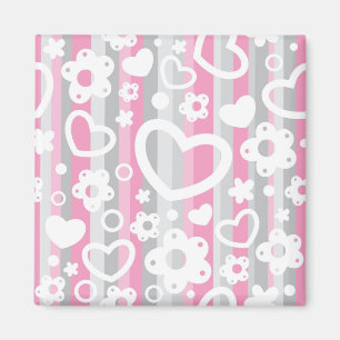 Pattern with Hearts and Flowers Magnet