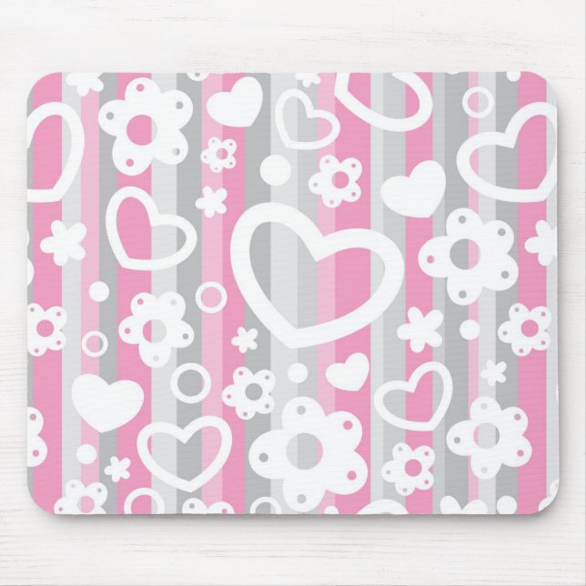 Pattern with Hearts and Flowers Mouse Pad (Front)