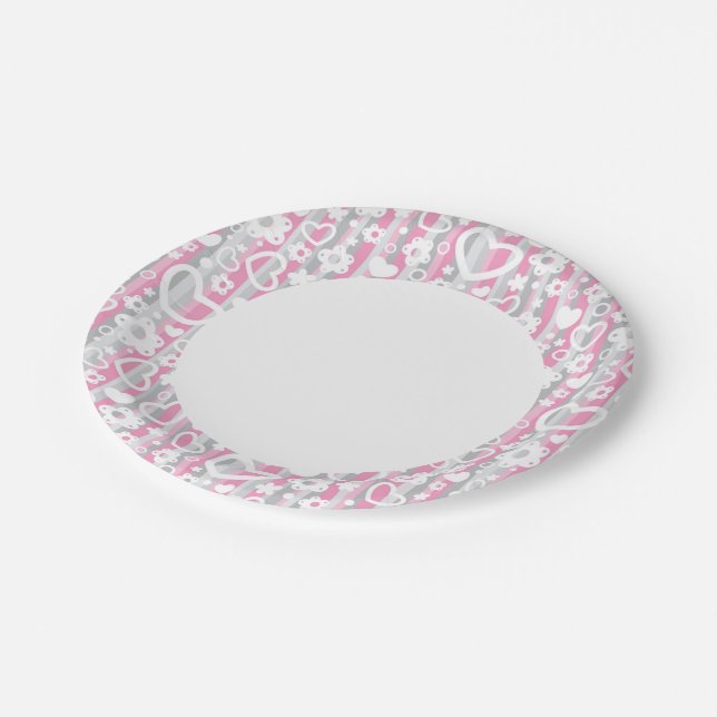 Pattern with Hearts and Flowers Paper Plate (Angled)
