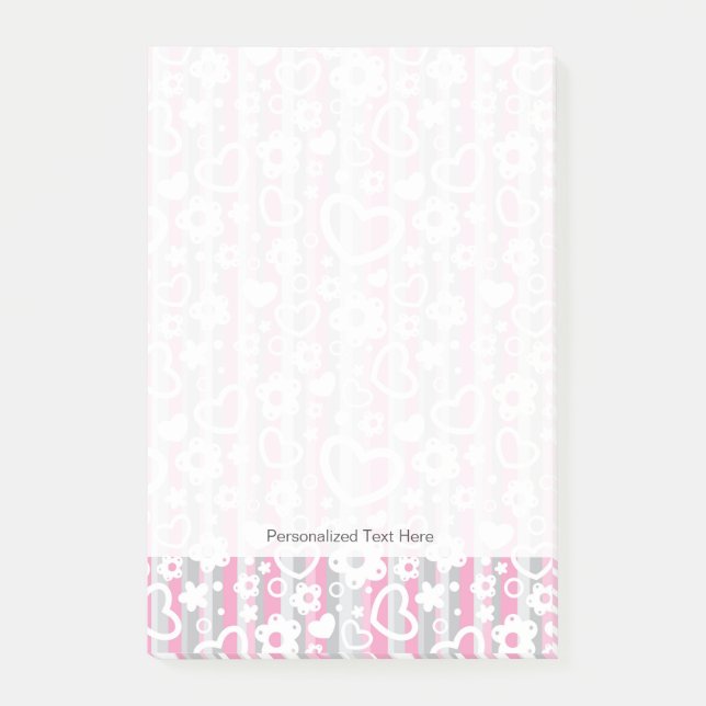 Pattern with Hearts and Flowers Post-it Notes (Front)