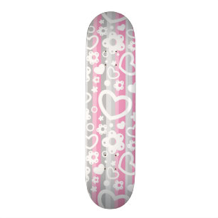 Pattern with Hearts and Flowers Skateboard