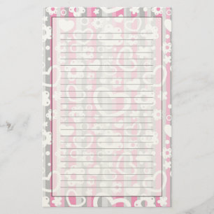Pattern with Hearts and Flowers Stationery