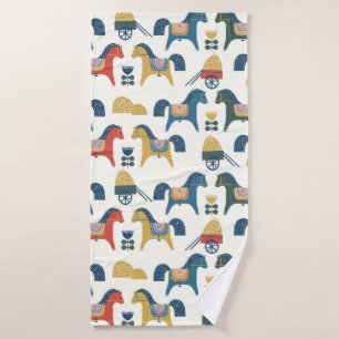 Pattern with horses inspired by scandinavian art. bath towel