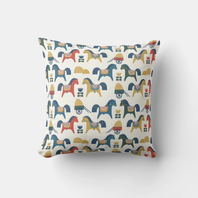 Pattern with horses inspired by scandinavian art.  cushion (Front)