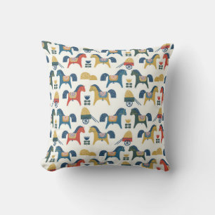 Pattern with horses inspired by scandinavian art. cushion
