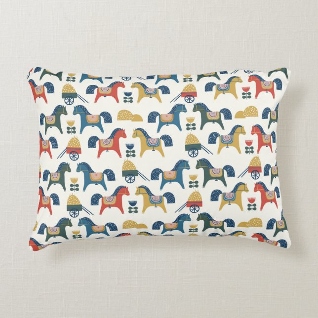 Pattern with horses inspired by scandinavian art.  decorative cushion (Front)