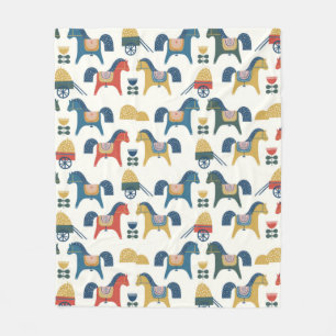 Pattern with horses inspired by scandinavian art. fleece blanket