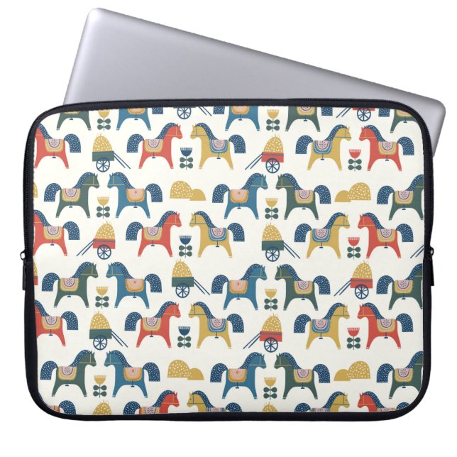 Pattern with horses inspired by scandinavian art.  laptop sleeve (Front)