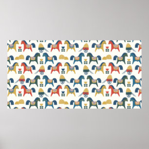 Pattern with horses inspired by scandinavian art. poster