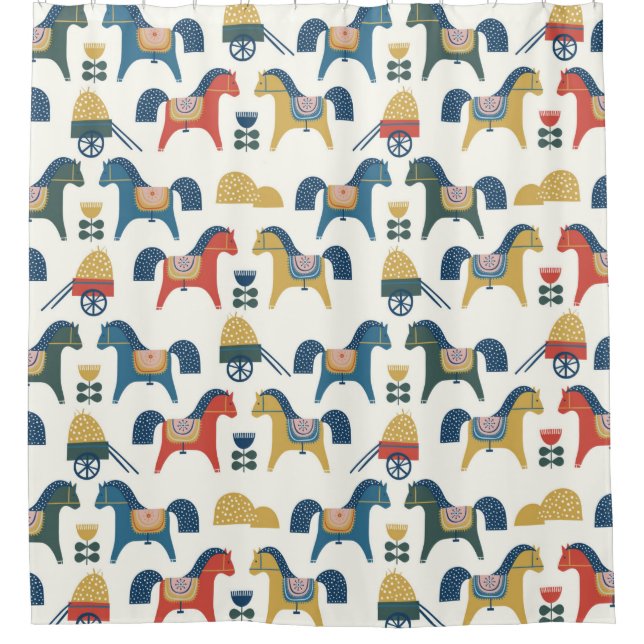 Pattern with horses inspired by scandinavian art.  shower curtain (Front)