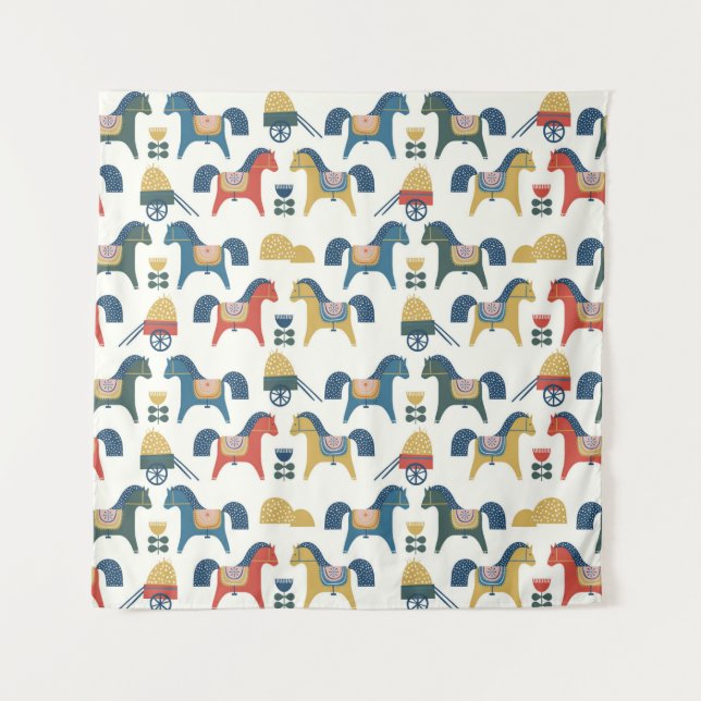 Pattern with horses inspired by scandinavian art.  tapestry (Front)
