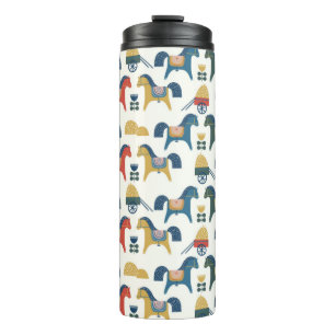 Pattern with horses inspired by scandinavian art. thermal tumbler