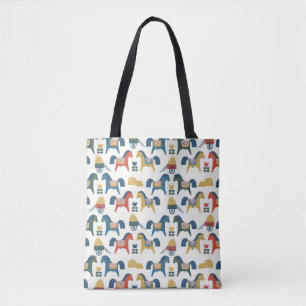 Pattern with horses inspired by scandinavian art. tote bag