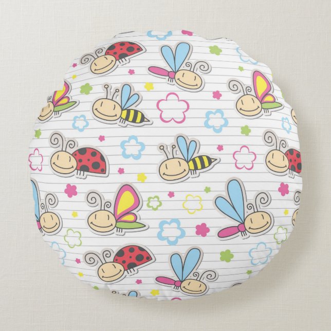 pattern with insects round cushion (Front)