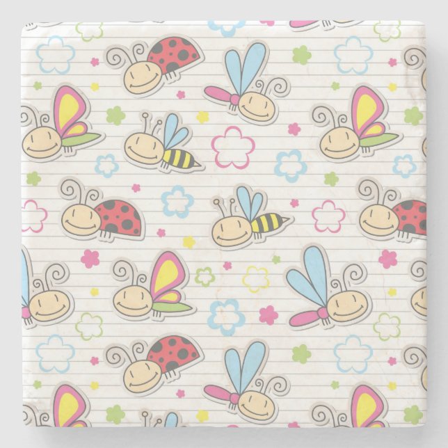 pattern with insects stone coaster (Front)