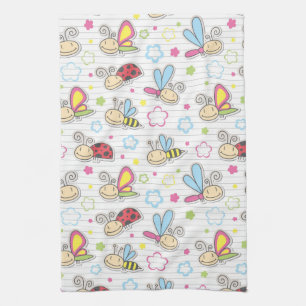 pattern with insects tea towel