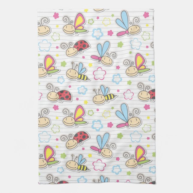 pattern with insects tea towel (Vertical)