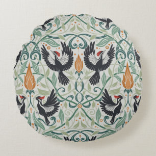 Pattern with Ivory-billed woodpeckers Round Cushion