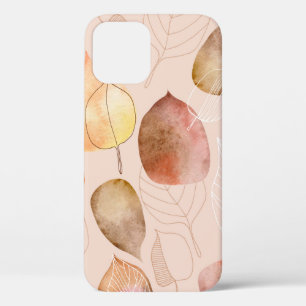 Pattern with leaves. Graphic and watercolor leaf. iPhone 12 Case